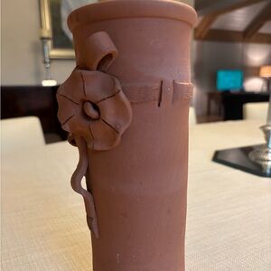 Vintage Terra Cotta Flower Vase. Signed Kitty Bright. Made in Portugal Pottery
